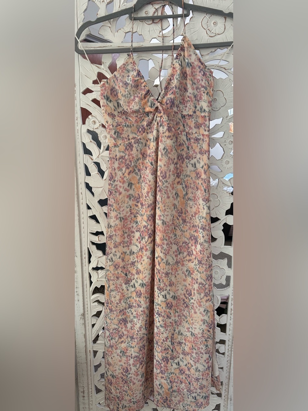 Floral Spaghetti Strap Midi Sundress - Pink Lavender Peach & Cream